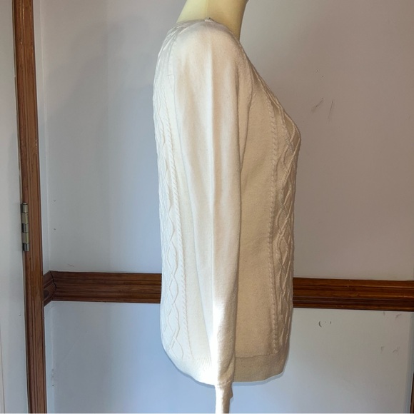 Talbots Lambswool Cable Knit Blend Sweater Button Details Shoulders - Picture 7 of 12